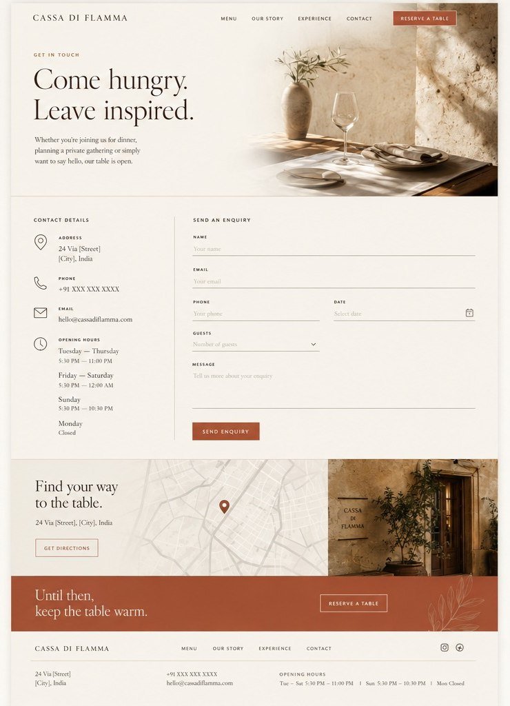 Cassa di Flamma concept on desktop: the contact page.