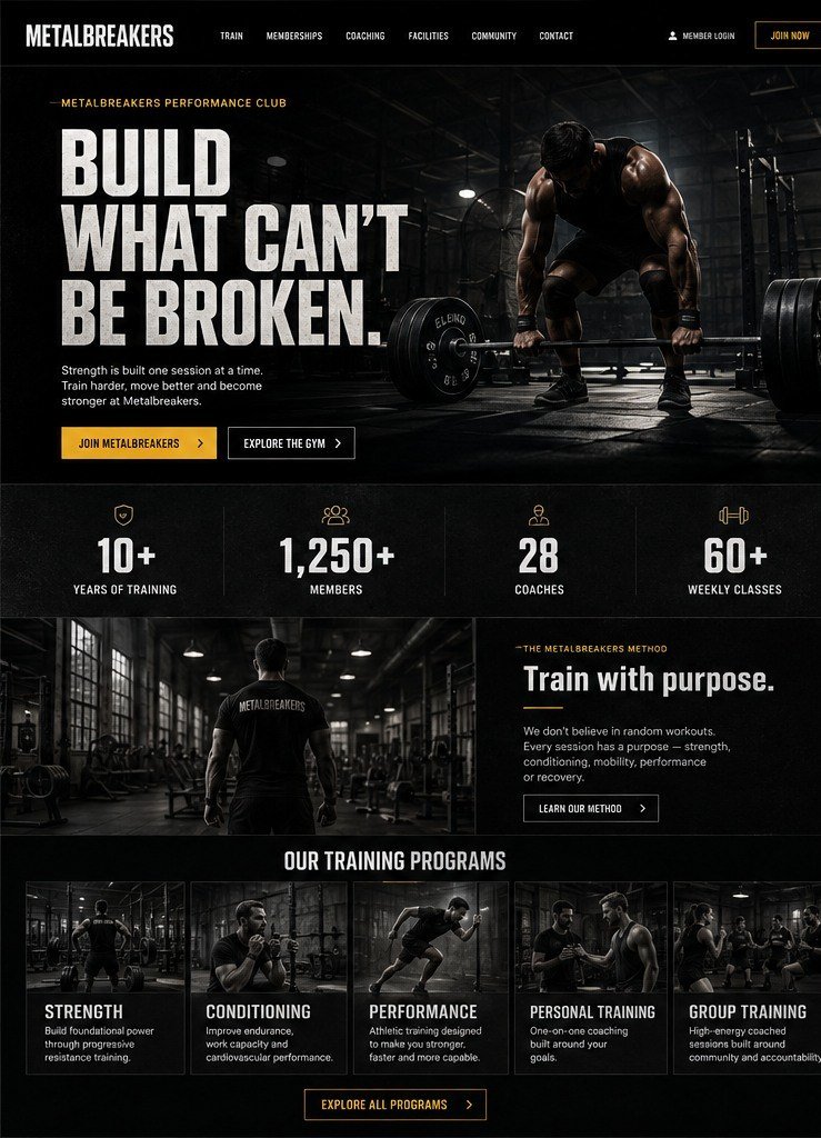 Metalbreakers concept on desktop: the home page.