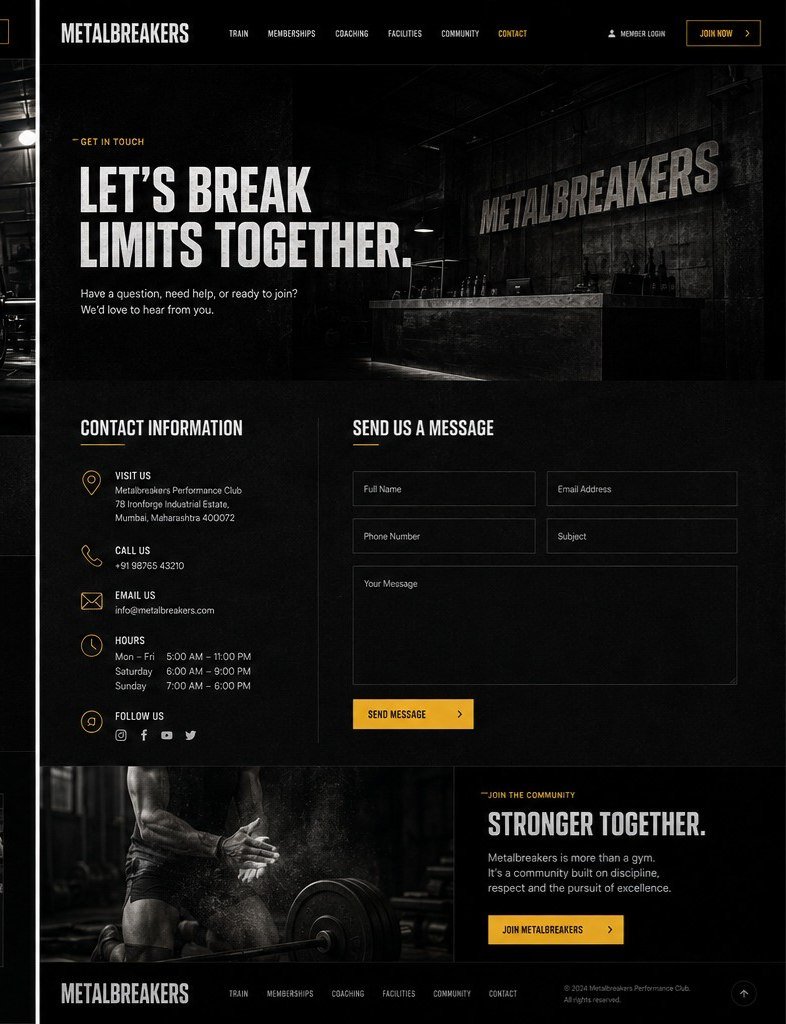 Metalbreakers concept on desktop: the contact page.