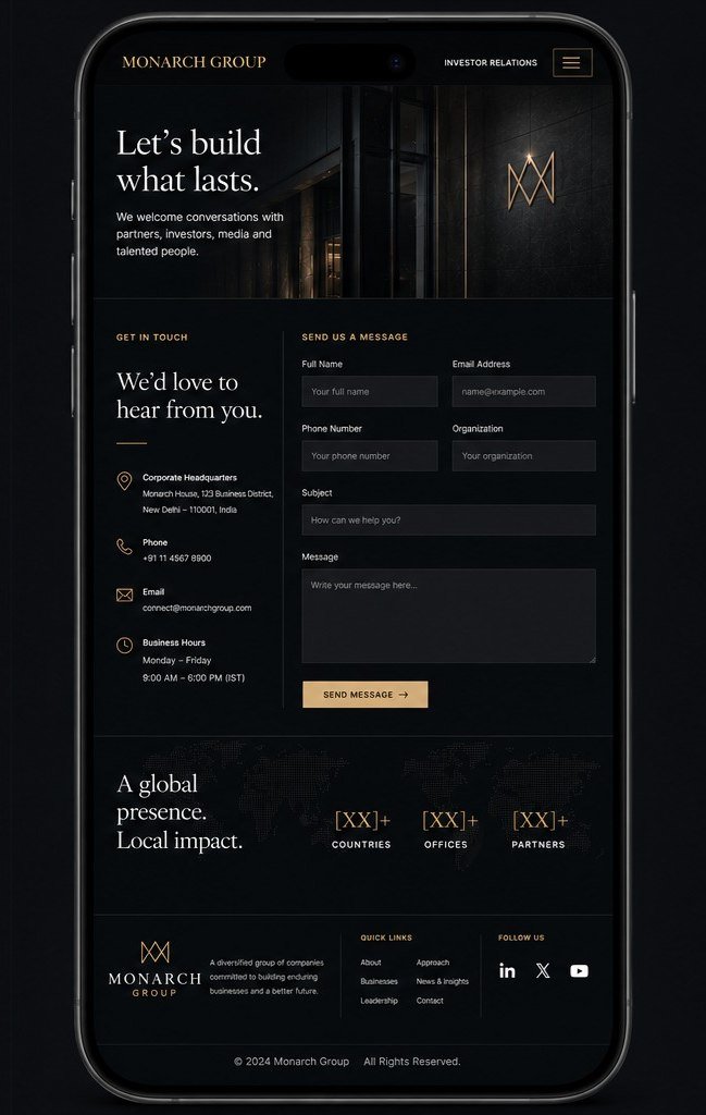 Monarch Group concept on a phone: the contact screen.